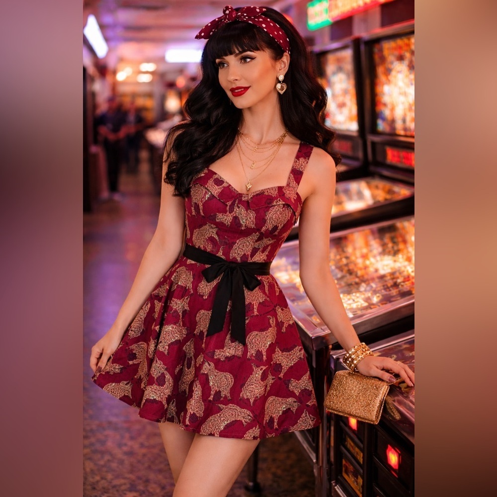 Dolls & Dames Fox A Line Mini Dress Size Medium Pin Up Retro Rockabilly